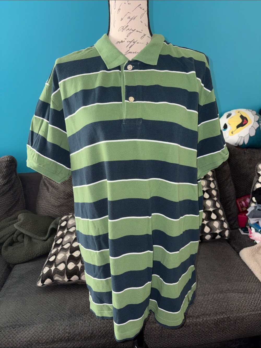 🎉4 for $20 Gap Men's Navy & Green Striped Polo Shirt, XXL